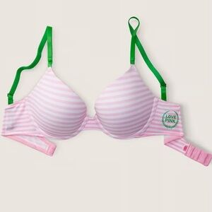 PINK Victoria's Secret Pink Originals Pink Striped Bra Light Pink and Green 38C